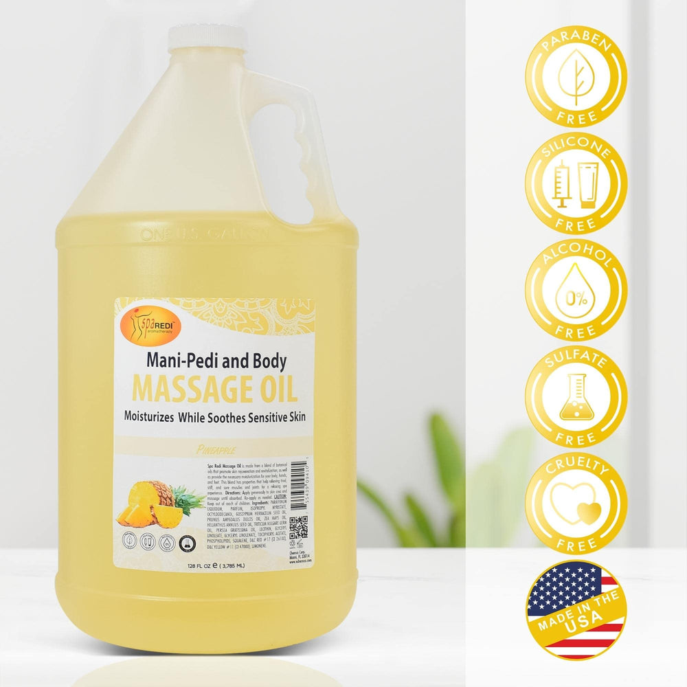 SPA REDI Pineapple Massage Oil packaging showcases USA-made quality.