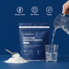 Spacemilk creatine powder scoop aids precise serving for consistent workouts.