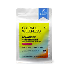 Sparkle Wellness Advanced 4 in 1 Boost berry powder stirred into water for daily beauty support