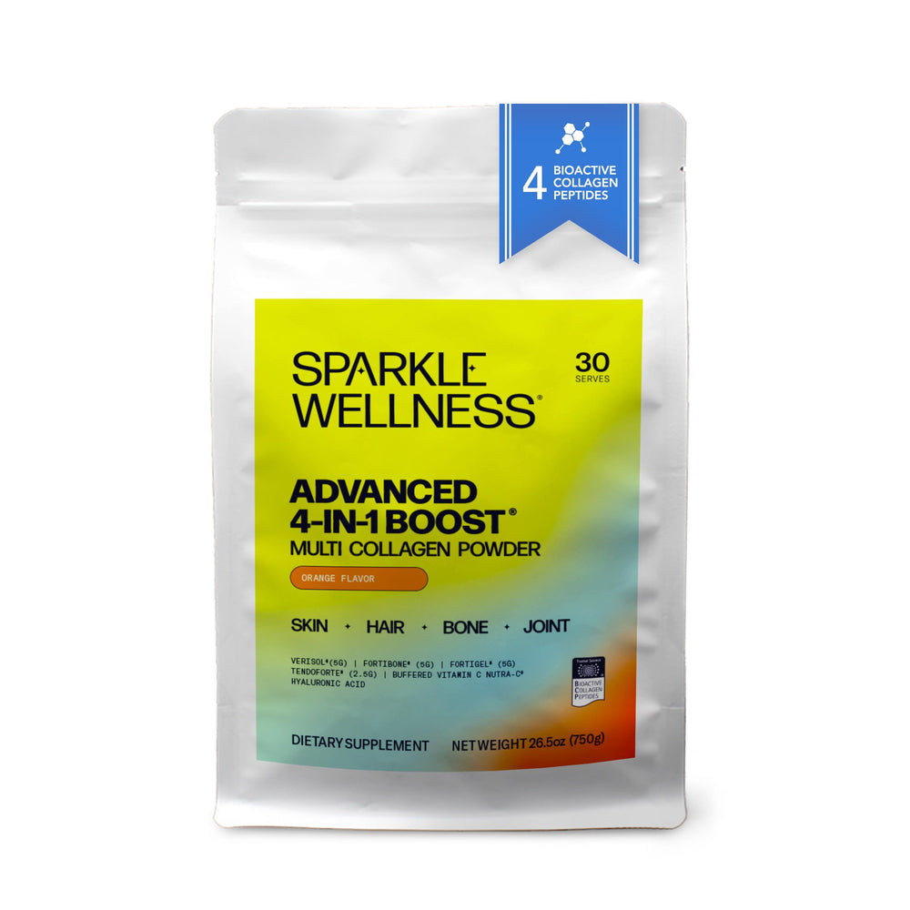 Sparkle Wellness 4 in 1 Boost packaging shows recyclable pouch for eco-friendly packaging