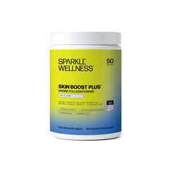 Sparkle Wellness Marine Skin Boost Plus powder scoop for easy daily dosing and skin support.