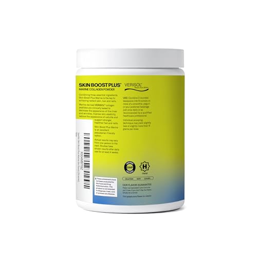 Sparkle Wellness Marine Skin Boost Plus tub front label highlights no flavor and key ingredients.