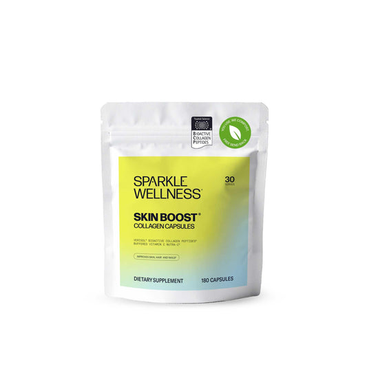 Sparkle Wellness Skin Boost bottle ready for daily beauty support.