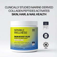 Sparkle Wellness vanilla collagen drink served in a clear glass.