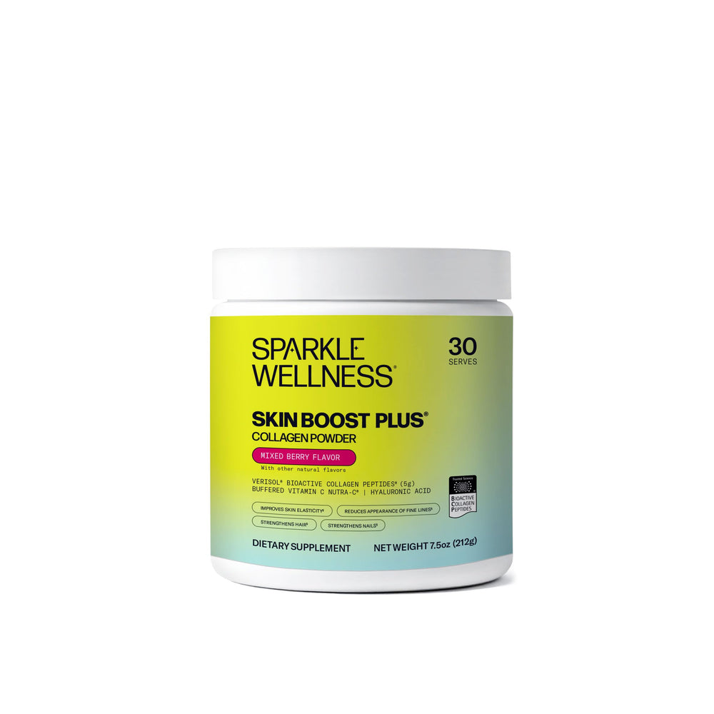 Sparkle Wellness VERISOL collagen bottle pour supporting a simple daily beauty routine.