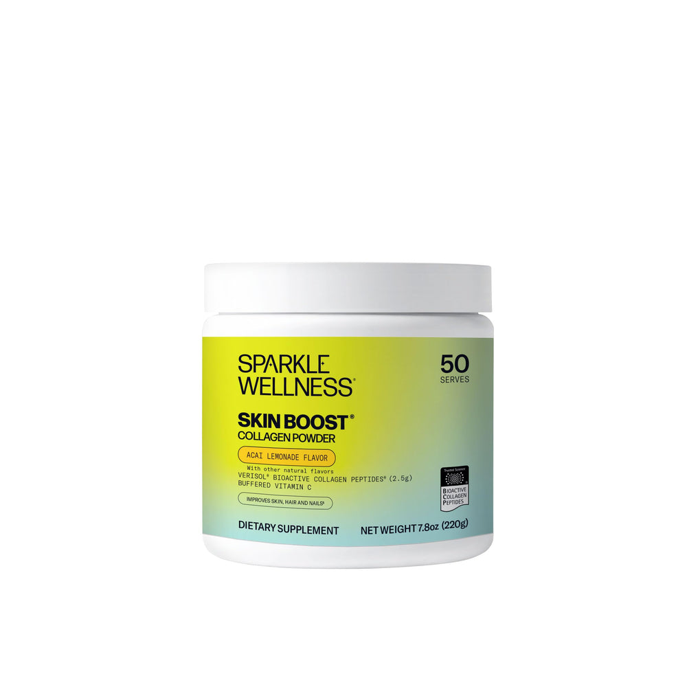 Sparkle Wellness VERISOL collagen powder bottle showing convenient daily supplement for skin support