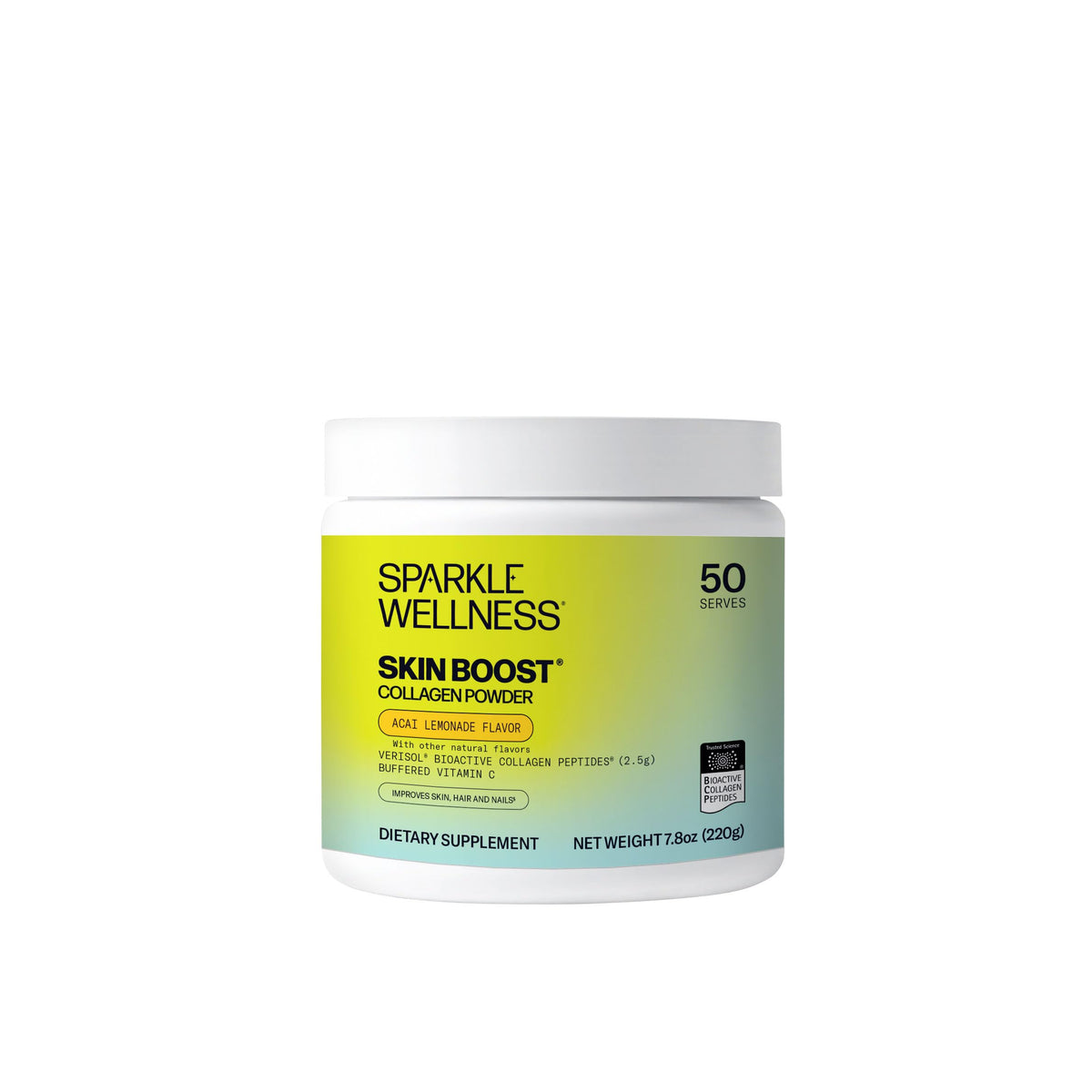 Sparkle Wellness VERISOL collagen powder bottle showing convenient daily supplement for skin support