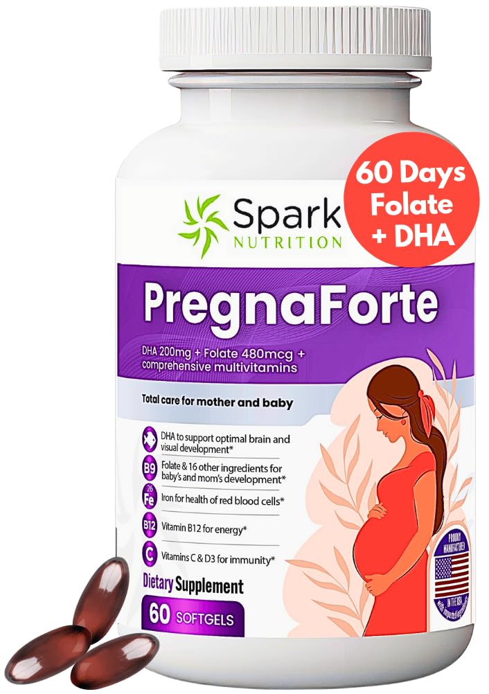 Spark Nutrition Pregnaforte bottle on shelf for easy one-a-day prenatal use