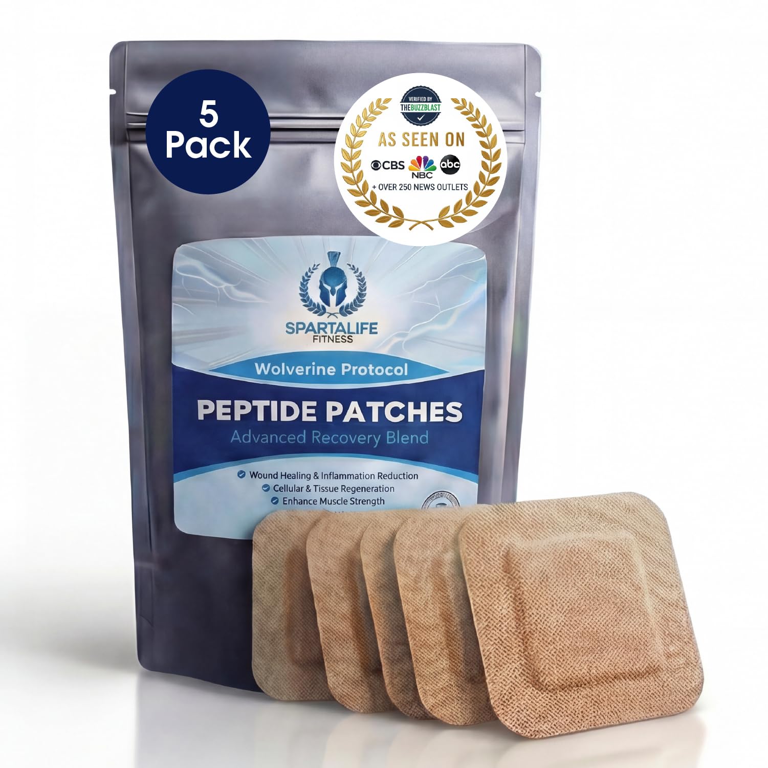 SpartaLife peptide-recovery-patch-pack showing a 5-pack for post-workout recovery support.