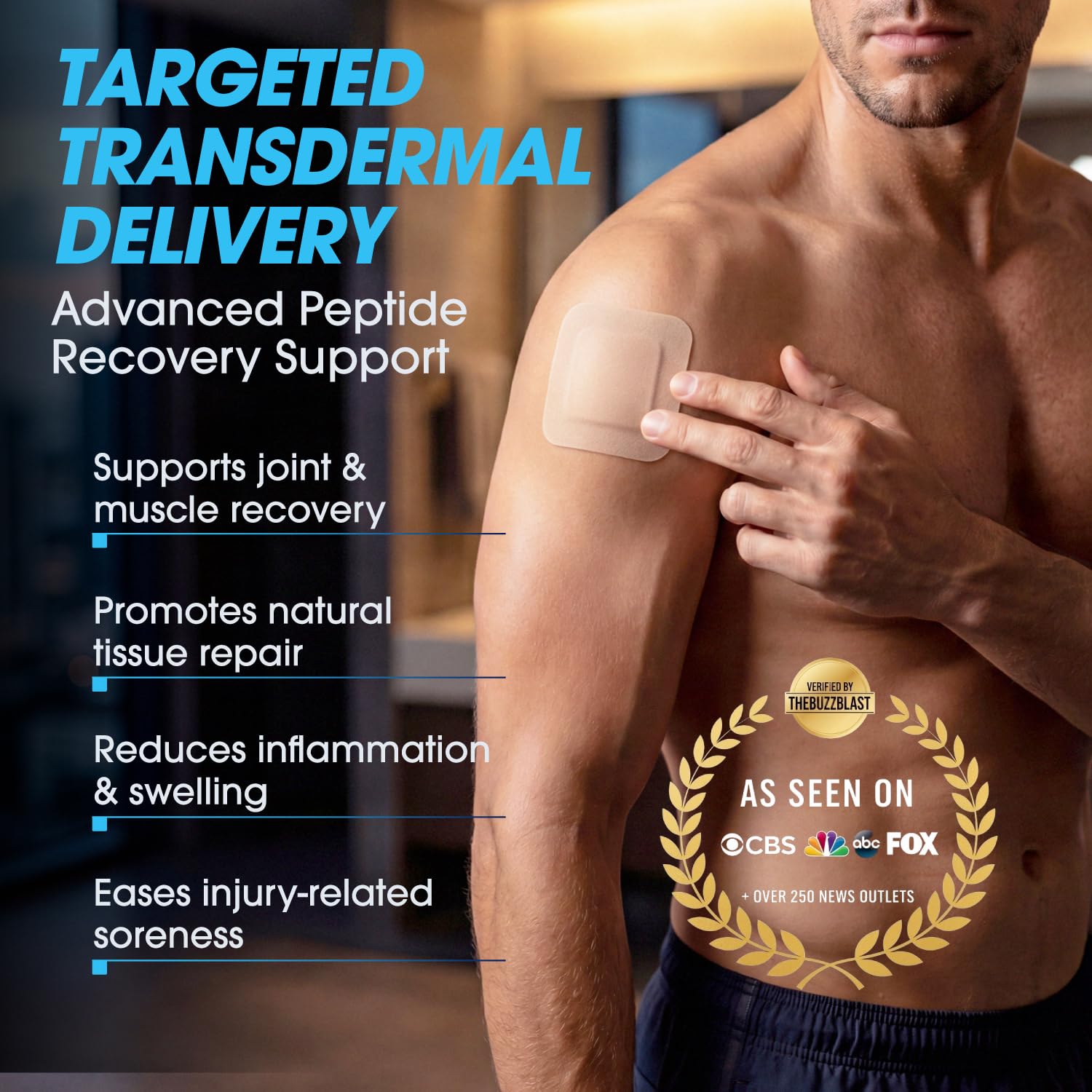SpartaLife peptide-patch-on-arm-application demonstrates easy skin application for convenient recovery.