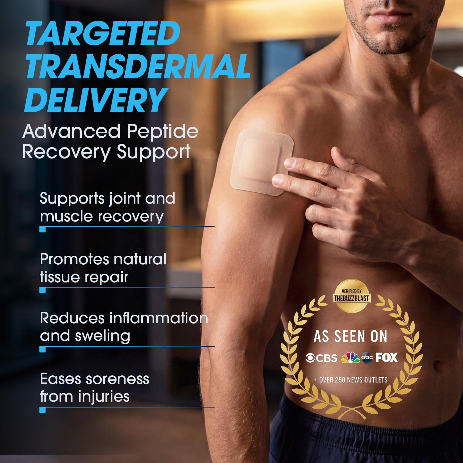 SpartaLife Peptide Recovery Patch on arm shows discreet wear.