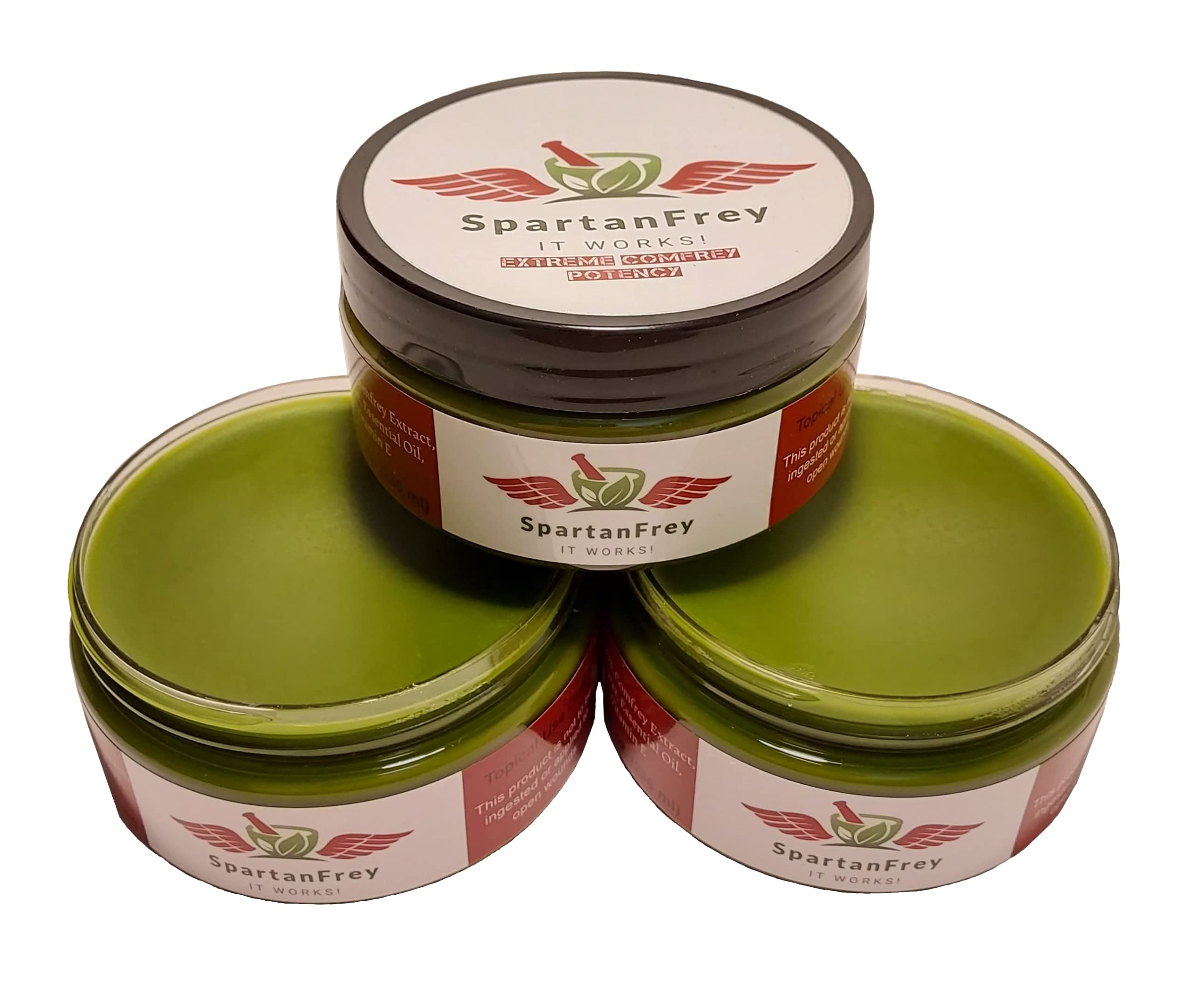 SpartanFrey Comfrey Salve 8 oz jar front view for daily skin care.