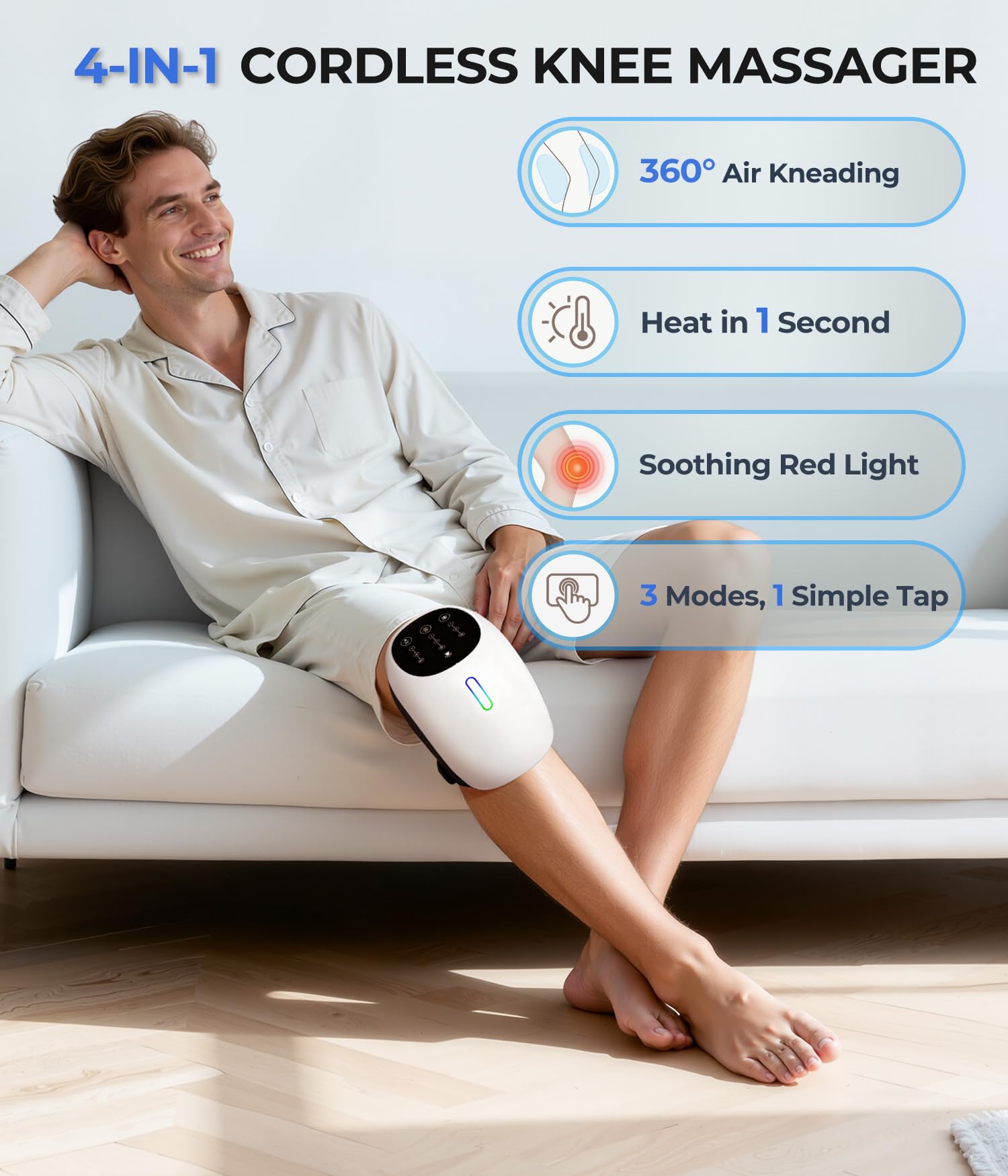 SPATOES knee massager with 1-second heat and red light delivers quick warmth.