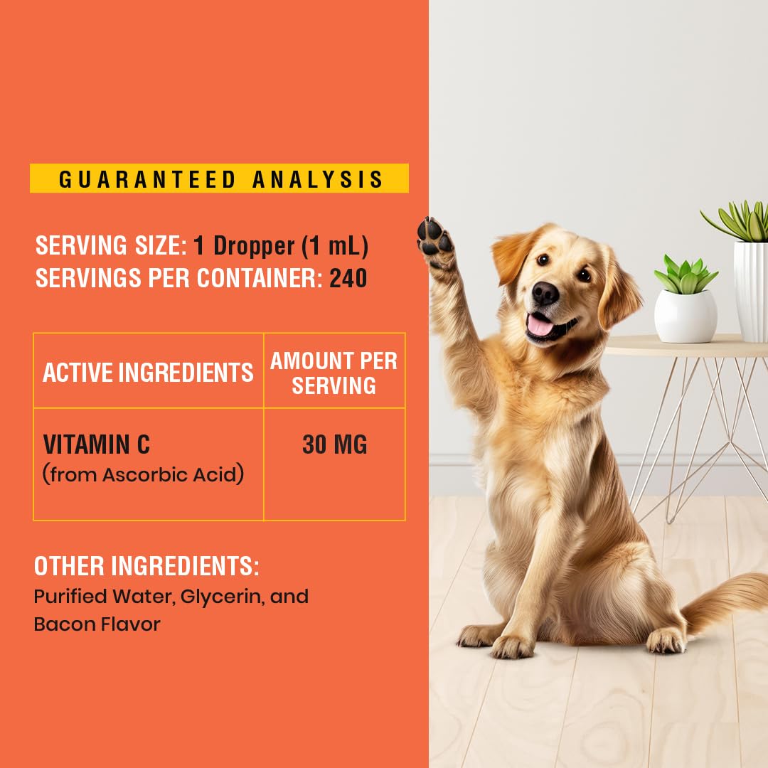 Special Breed Vitamin C for Dogs with dog and bottle illustrating serving size