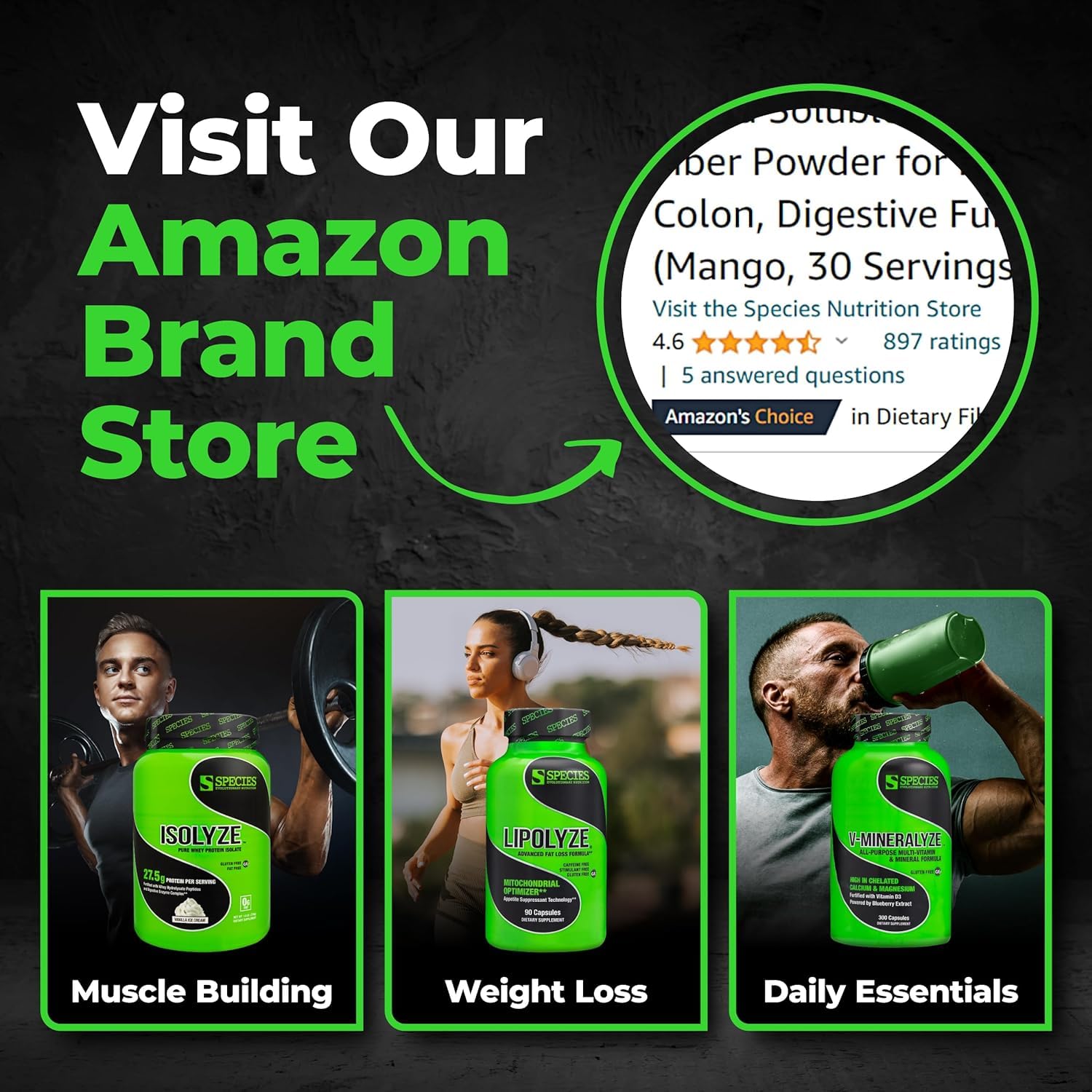 Species Nutrition Amino Evolved packaging display; vegan-friendly and gluten-free amino blend