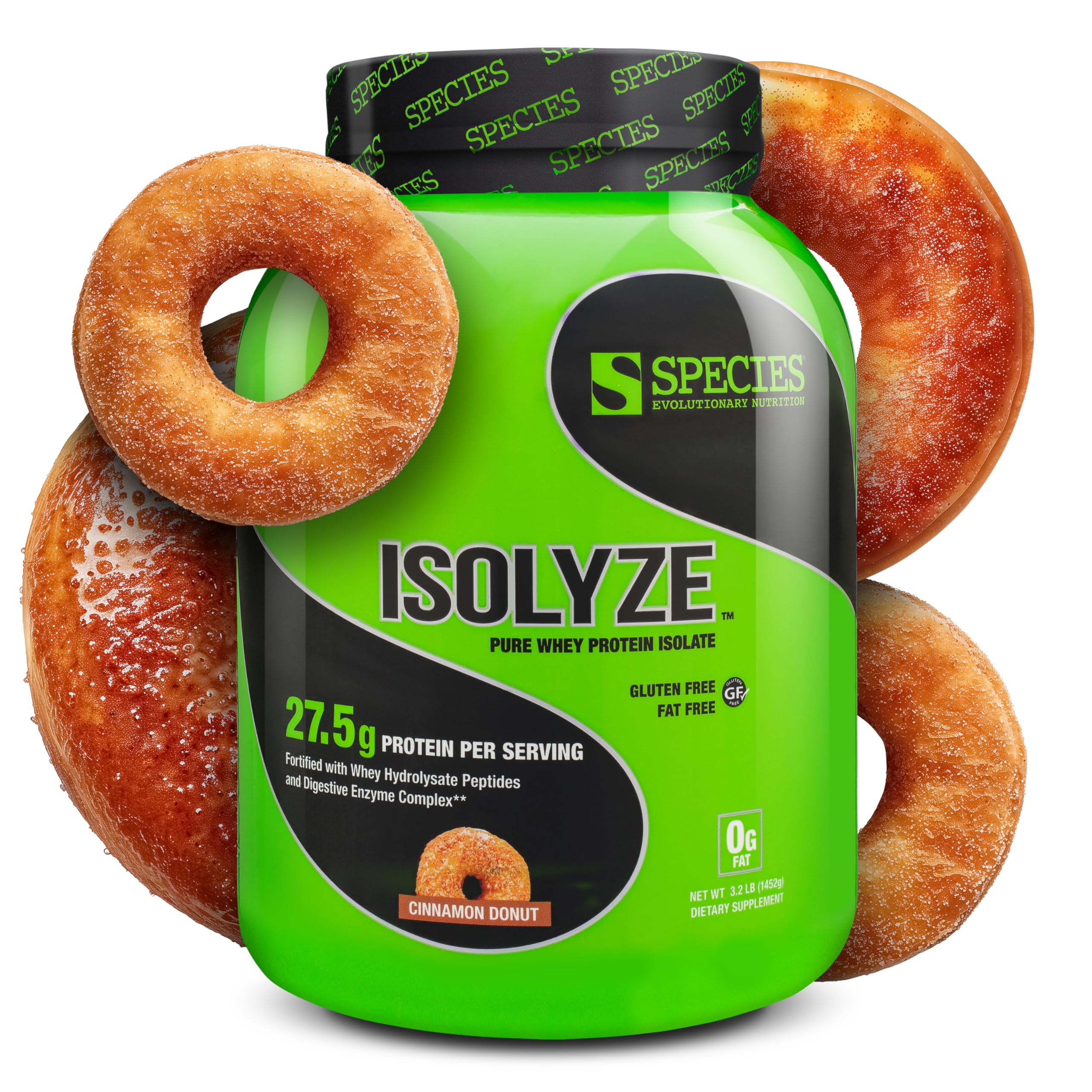 Species Nutrition Isolyze bottle showing premium whey protein isolate for lean muscle support.