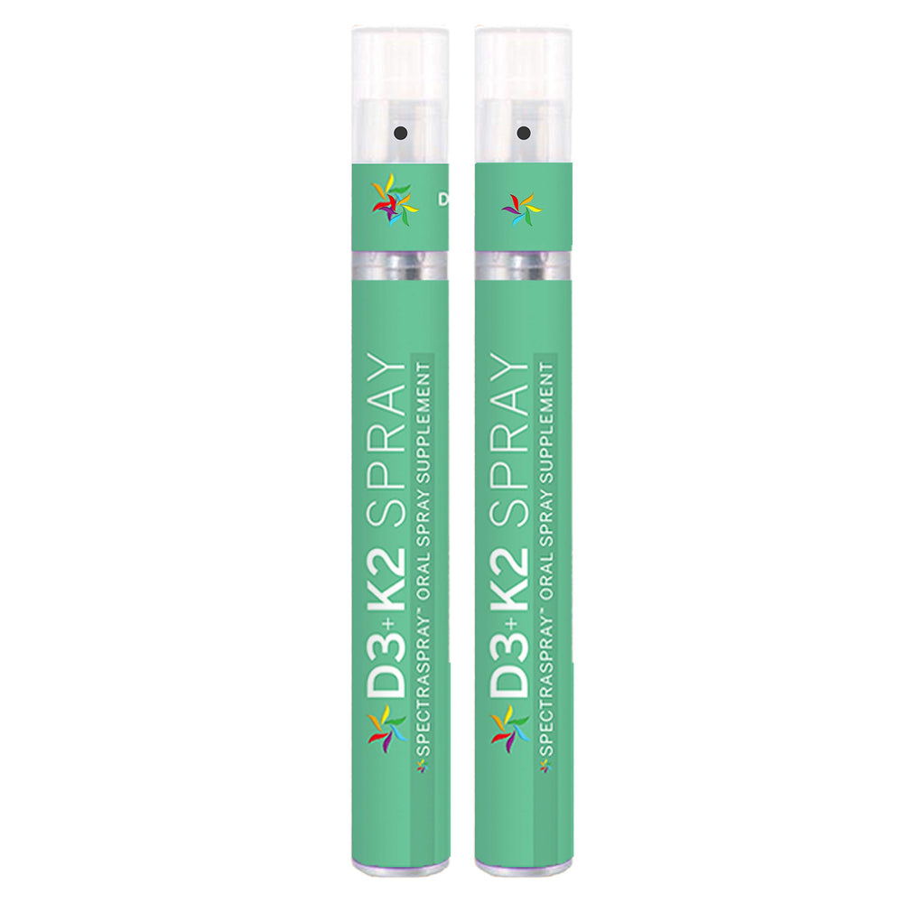 Spectraspray vitamin D3 + K2 spray bottle front view highlights ease of daily supplementation