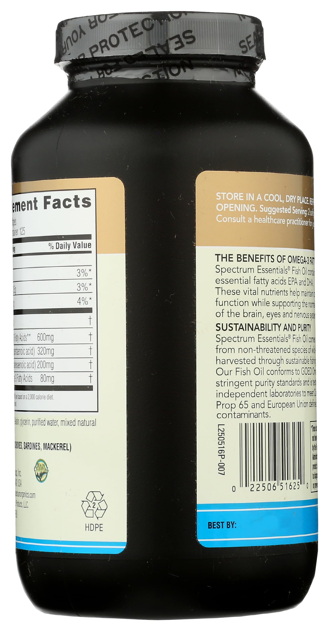 Spectrum Essentials fish oil softgels pour showing easy-to-swallow capsules for omega-3 intake