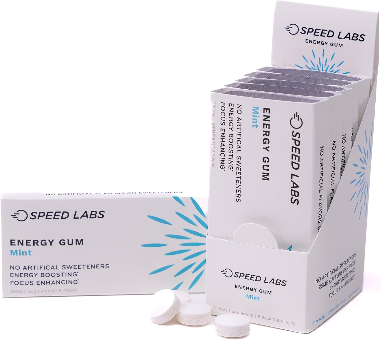 Speed Labs 50mg caffeinated energy gum mint for fast focus on the go.
