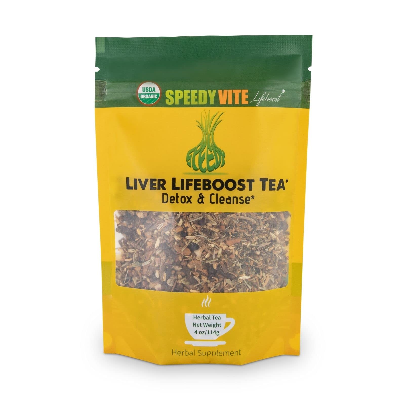 SpeedyVite Liver Detox Tea bottle pour promoting a calming daily ritual