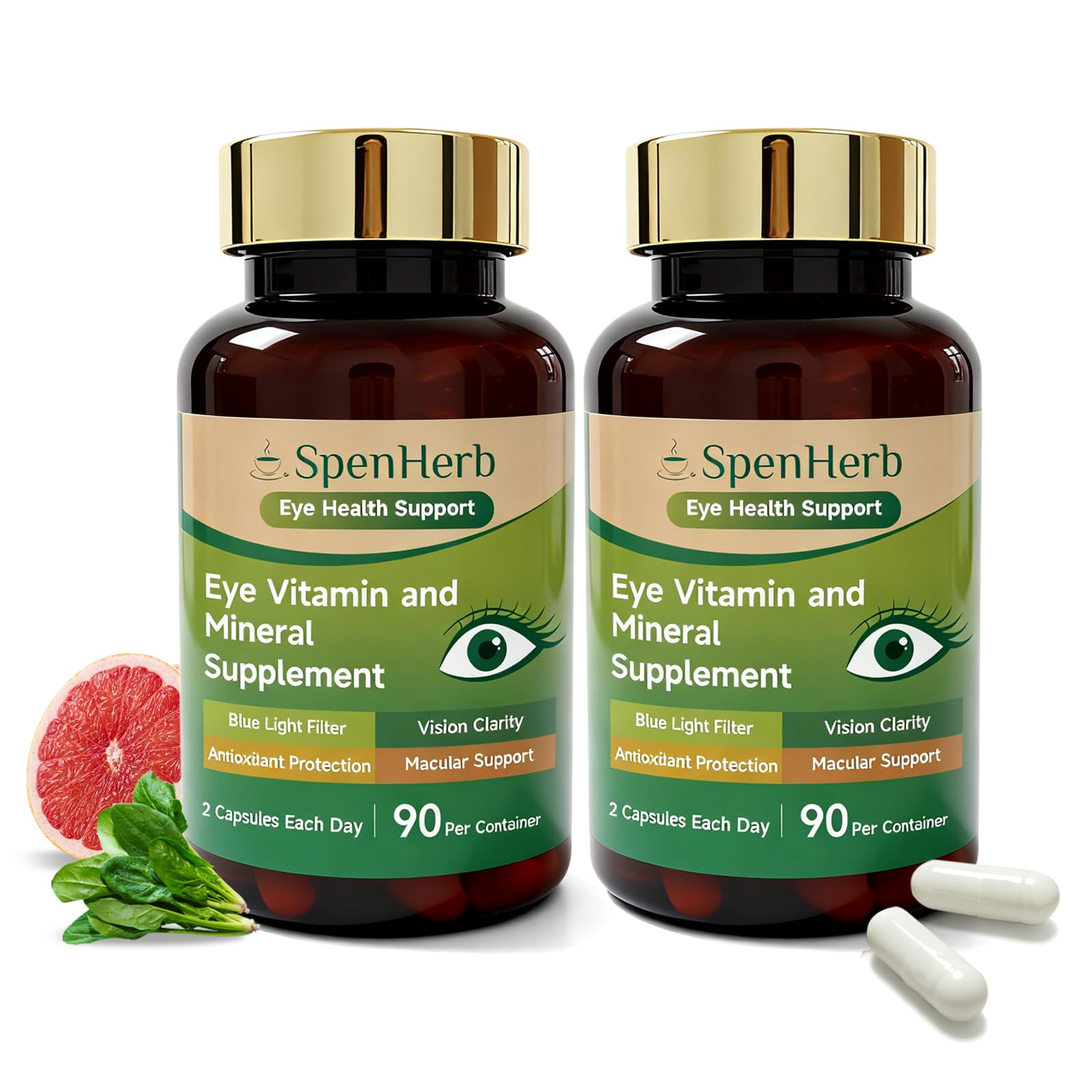 SpenHerb Eye Vitamin bottle front view highlights eye health support.