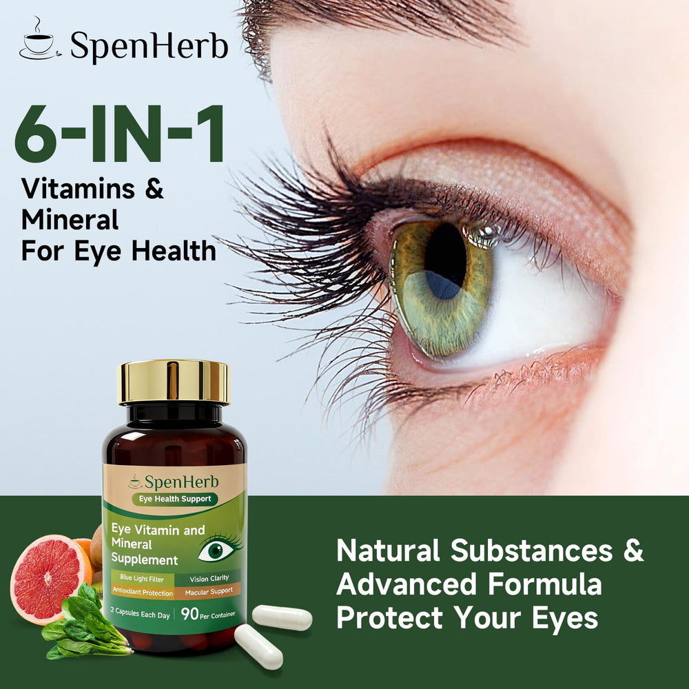 SpenHerb Eye Vitamin ingredients table lists essential eye nutrients.