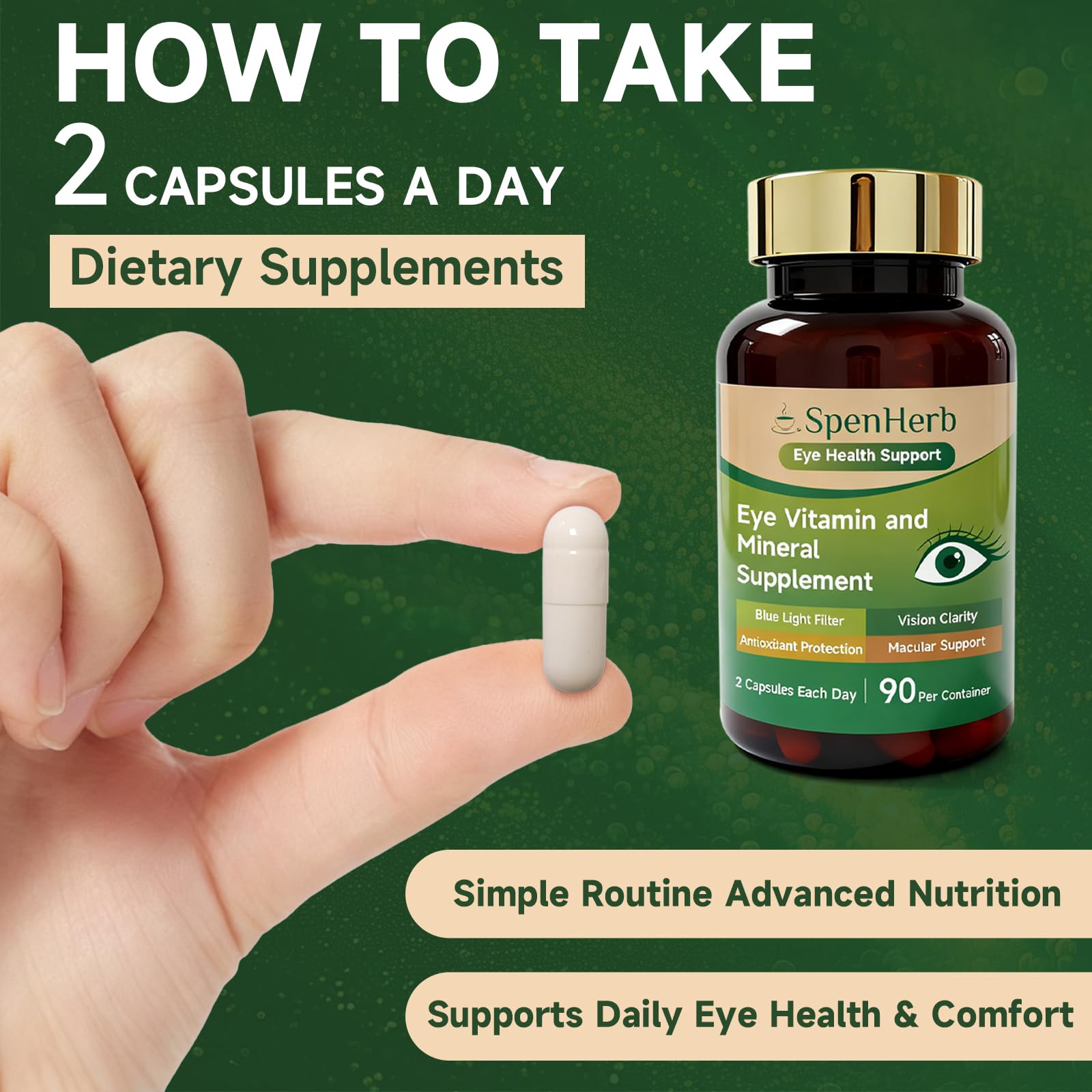 SpenHerb Eye Vitamin lifestyle image suggesting nighttime use and screen relief.