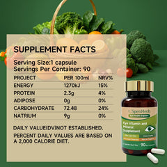 SpenHerb Eye Vitamin vegan gluten-free badge emphasizes safe dietary option.