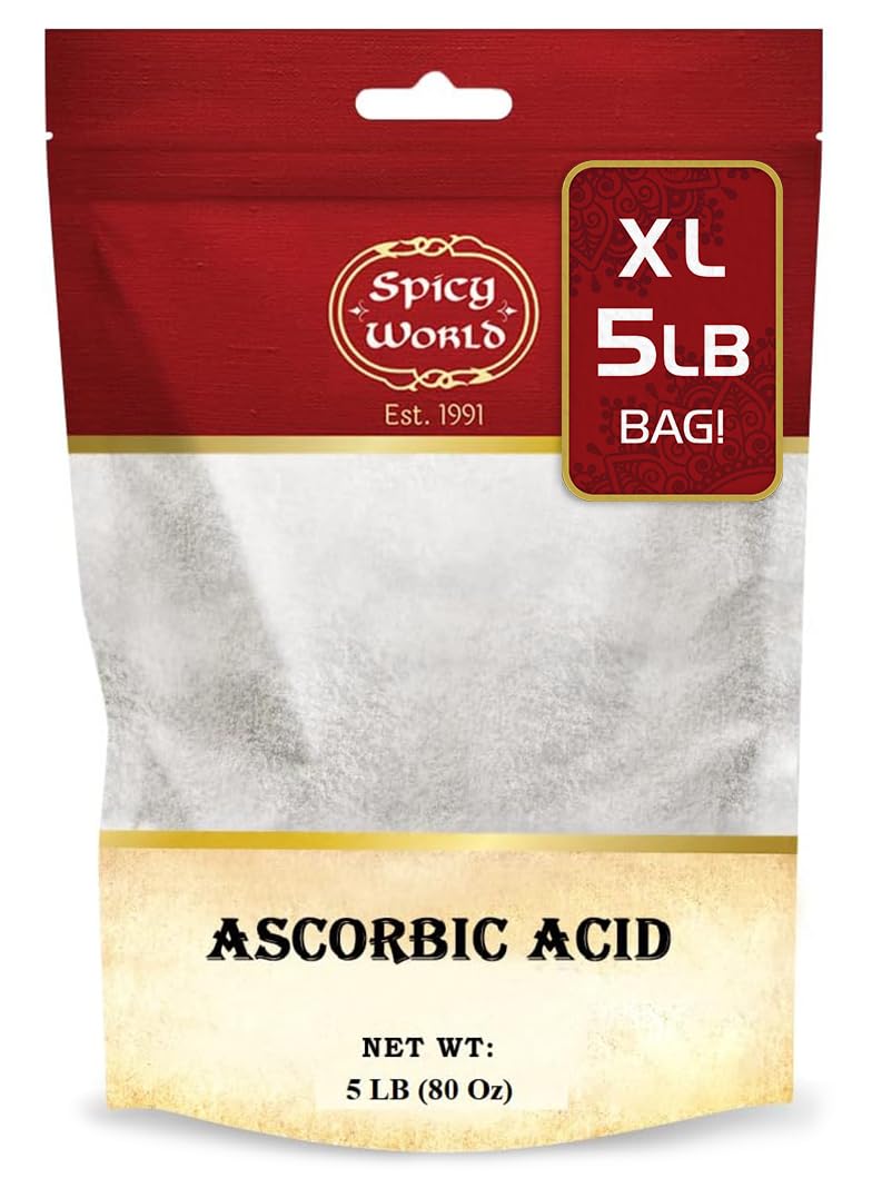 Spicy World Ascorbic acid powder packaging for bulk value pack.