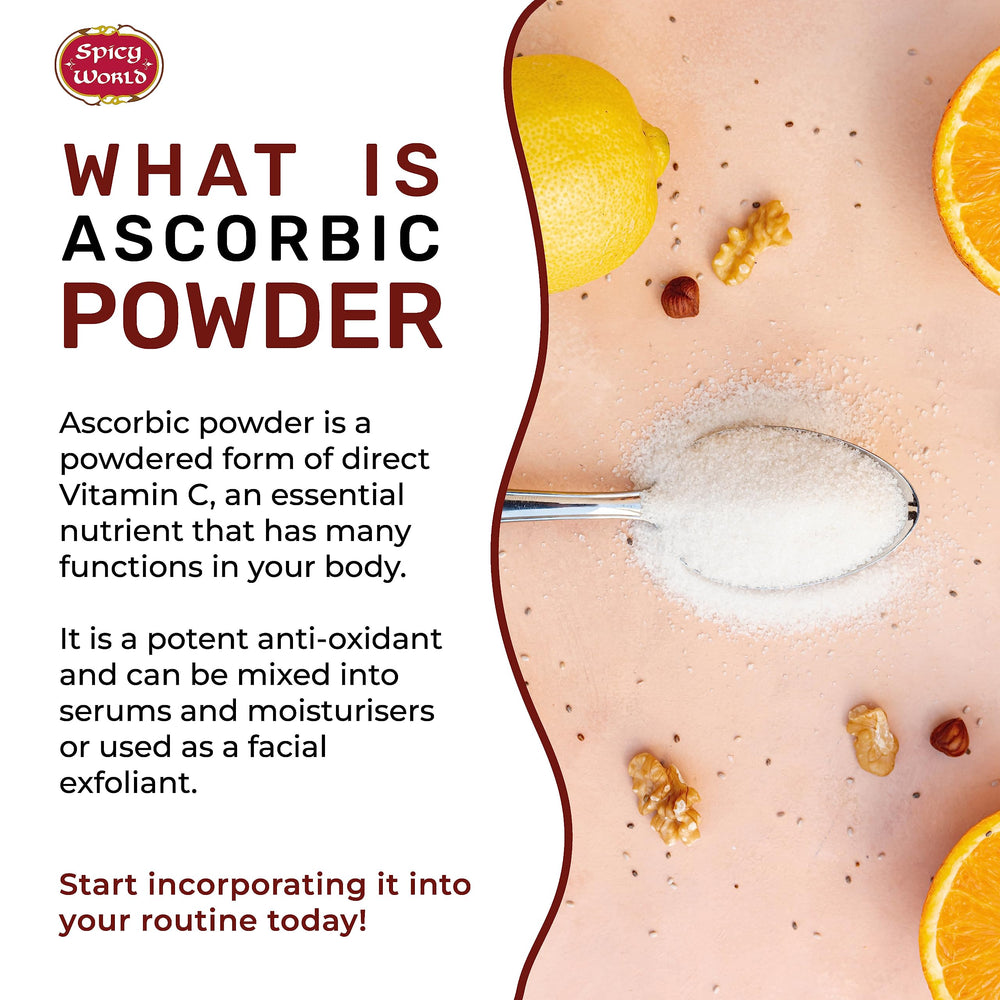 Spicy World Ascorbic acid powder with USP quality for purity.