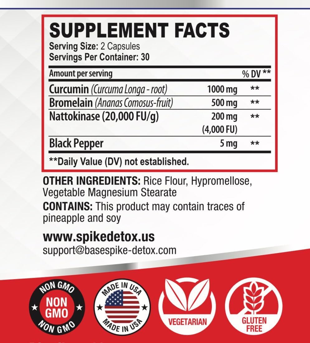 Spike Protein Detox bottle label close-up with 3-in-1 formula.