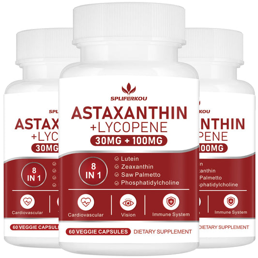 Spliferkou Astaxanthin Lycopene capsules bottle, promoting antioxidant support.