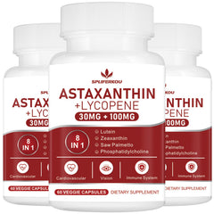 Spliferkou Astaxanthin Lycopene capsules bottle, promoting antioxidant support.