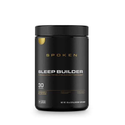 Spoken Nutrition Sleep Builder bottle pour for easy nightly serving and calm evenings.