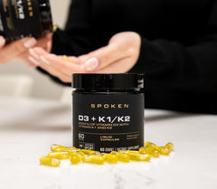 Spoken Vitamin D3 with K1 and K2 daily softgels emphasize calcium utilization for bones