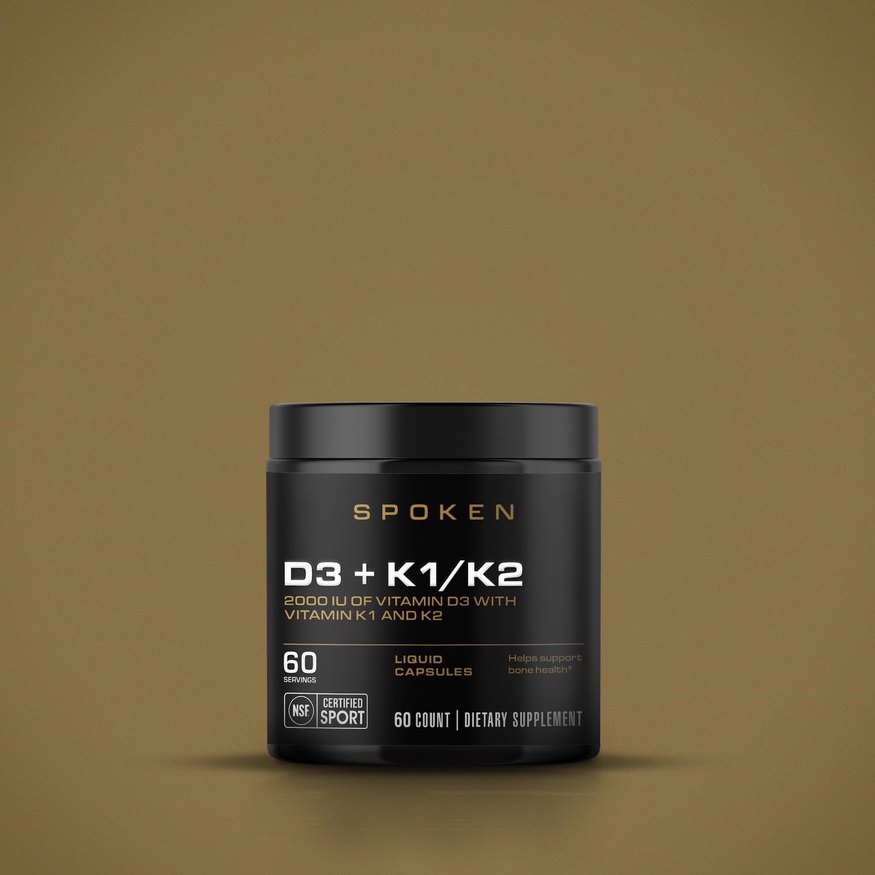 Spoken Vitamin D3 with K1 and K2 softgel pour showing easy daily intake for joints