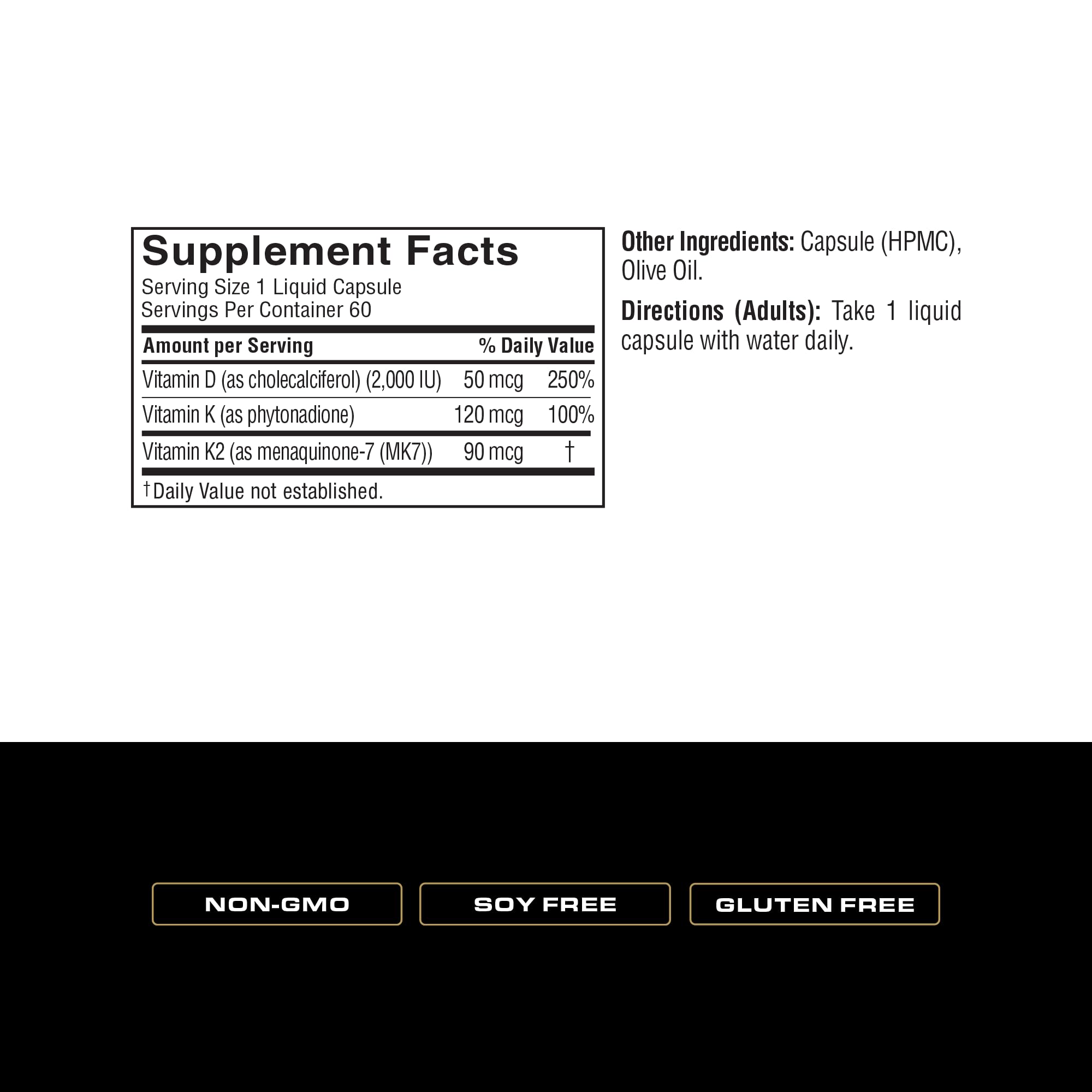 Spoken Vitamin D3 with K1 and K2 softly packaged bottle supports heart and muscle health