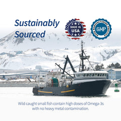 Spoonful omega-3 packaging display highlighting potency and small size