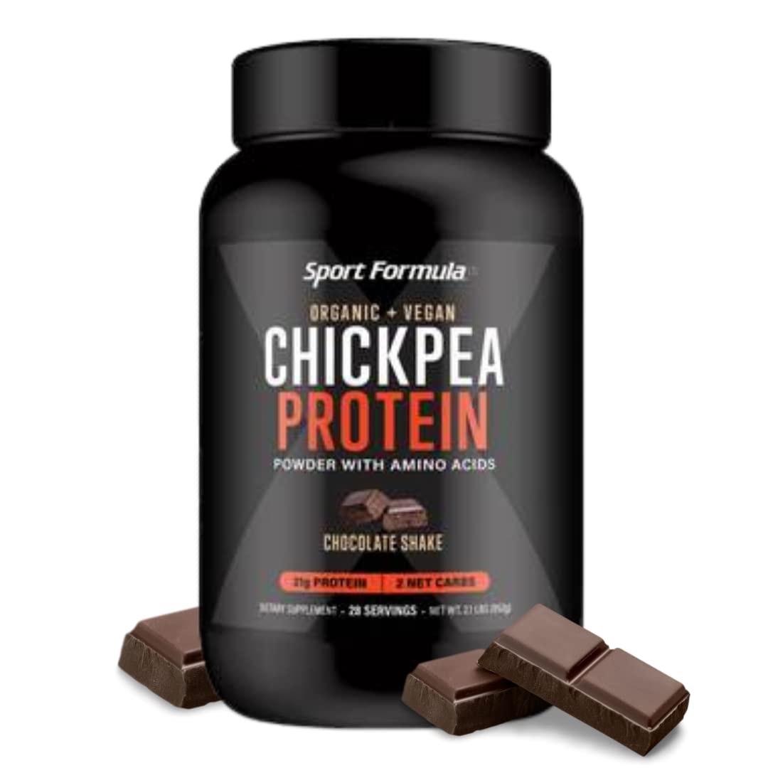 Sport Formula 99 chickpea protein powder package with chocolate flavor for convenient post-workout nutrition.