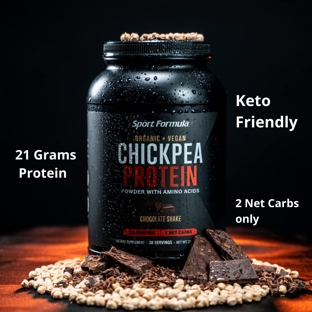Sport Formula 99 chocolate scoop close-up highlighting 21g protein per serving.