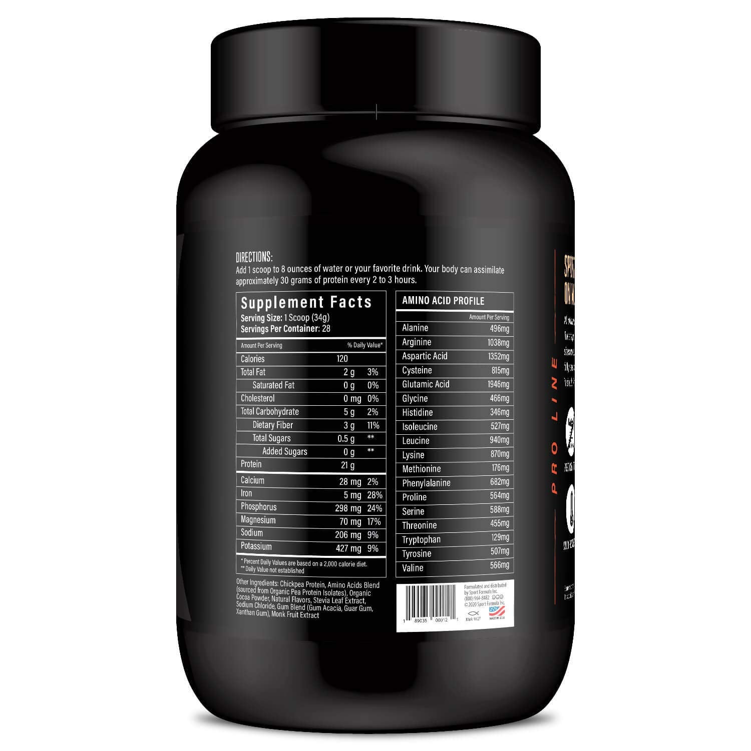 Sport Formula 99 nutrition facts panel highlighting 21g protein and 2 net carbs.