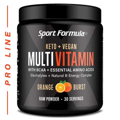 Sport Formula 99 Orange Burst bottle shows keto vegan multivitamin energy support