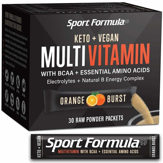 Sport Formula 99 orange mix packet for quick vegan keto daily supplement.