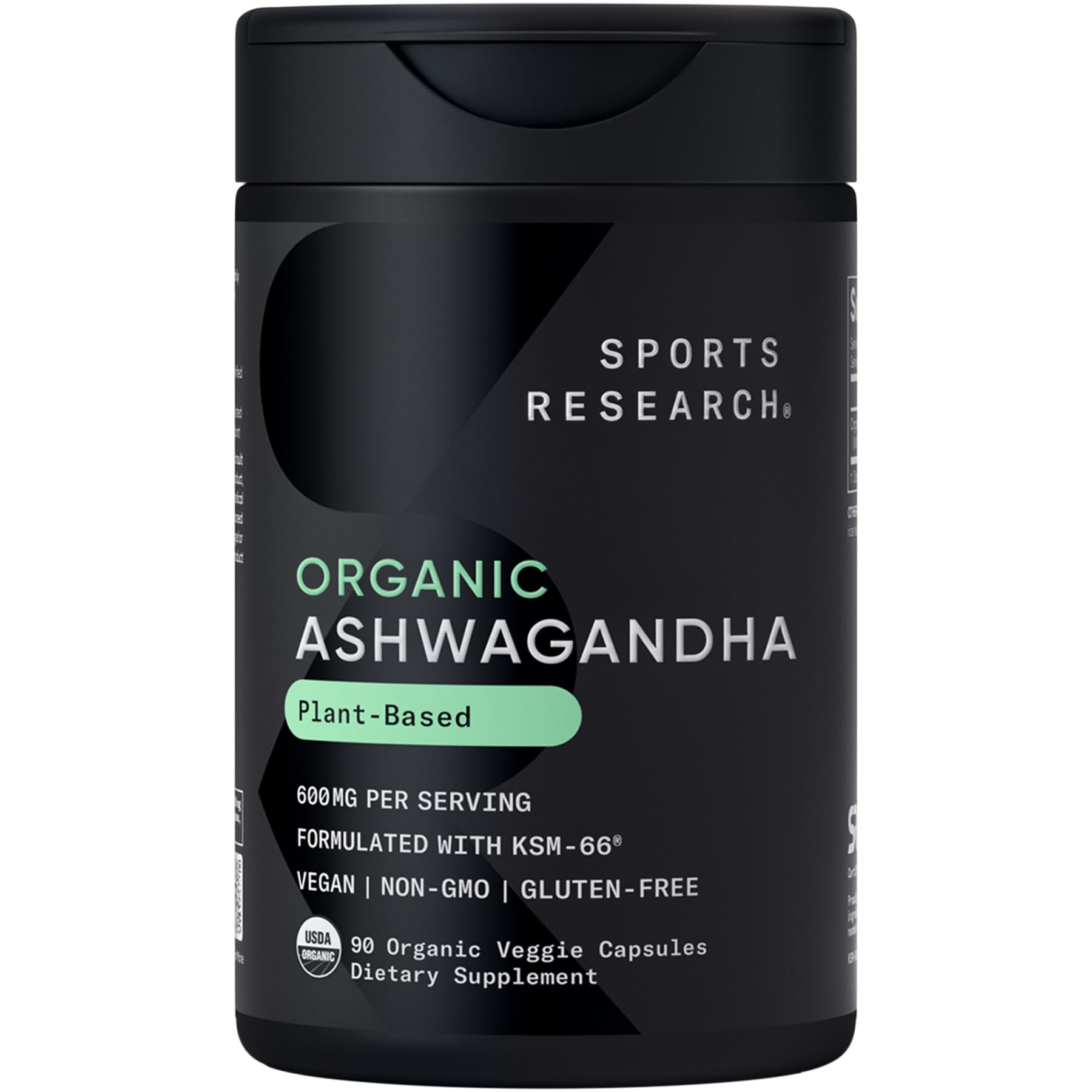 Sports Research Ashwagandha with KSM-66 bottle shows convenient daily capsules for calm.