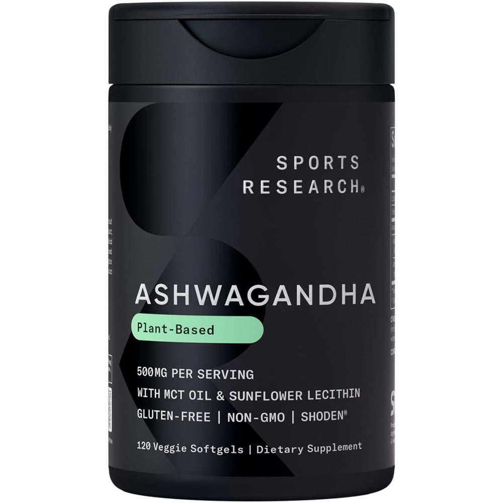 Sports Research Ashwagandha softgels with coconut MCT oil support daily relaxation.
