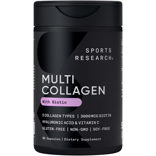 Sports Research biotin-infused collagen bottle highlights hair and skin support