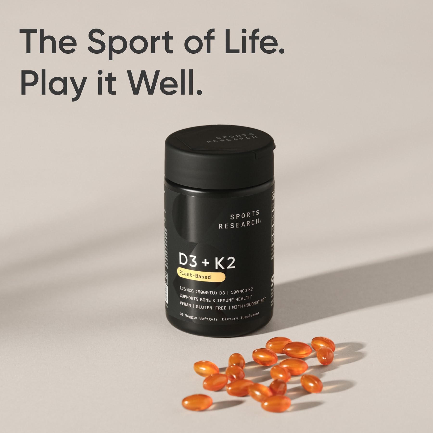 Sports Research bottle and capsules convey high-potency immune and bone support potential.