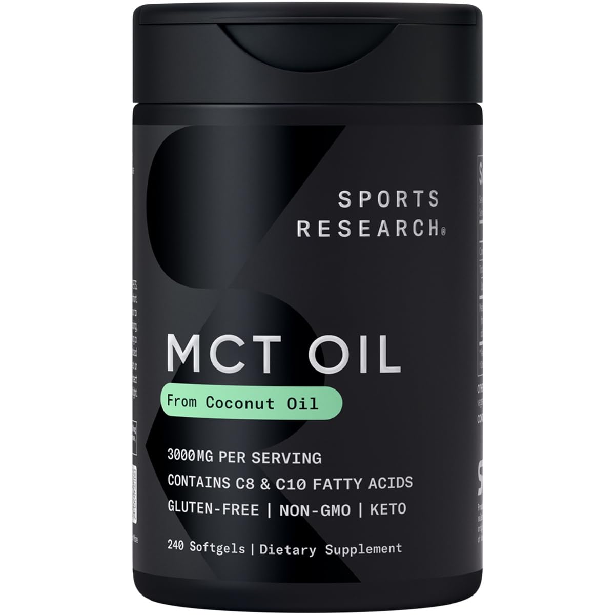 Sports Research Coconut MCT Oil bottle highlights 3000mg blend for quick energy support