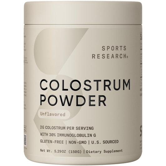 Sports Research Colostrum Powder bottle for daily immunity and gut health support