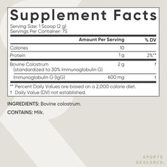 Sports Research Colostrum Powder glass with a prepared drink ready to enjoy